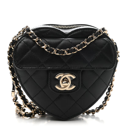 Chanel Lambskin Quilted CC In Love Heart Clutch With Chain Black 1 of 11