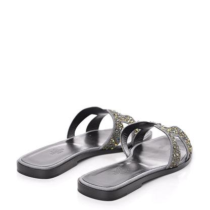 Hermes Goatskin Crystal Oran Sandals 40 Marine 4 of 9