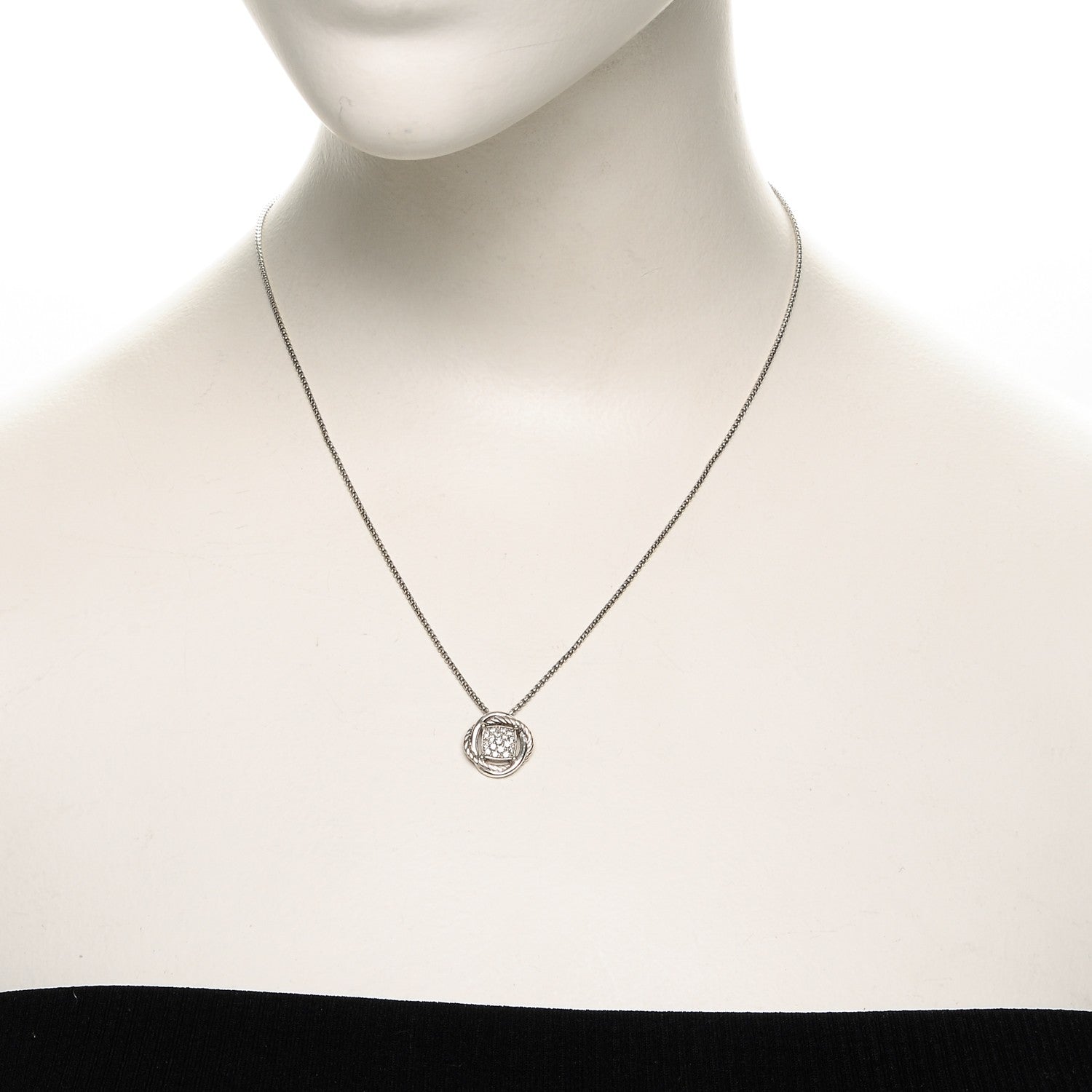 David Yurman Sterling Silver Diamond 7mm Infinity Pendant Necklace 2 of 4