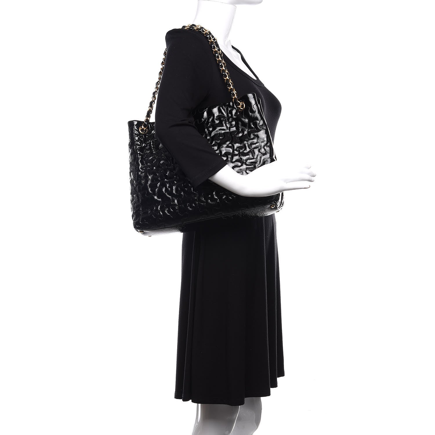 Chanel Crackled Patent Puzzle Tote Black 2 of 14