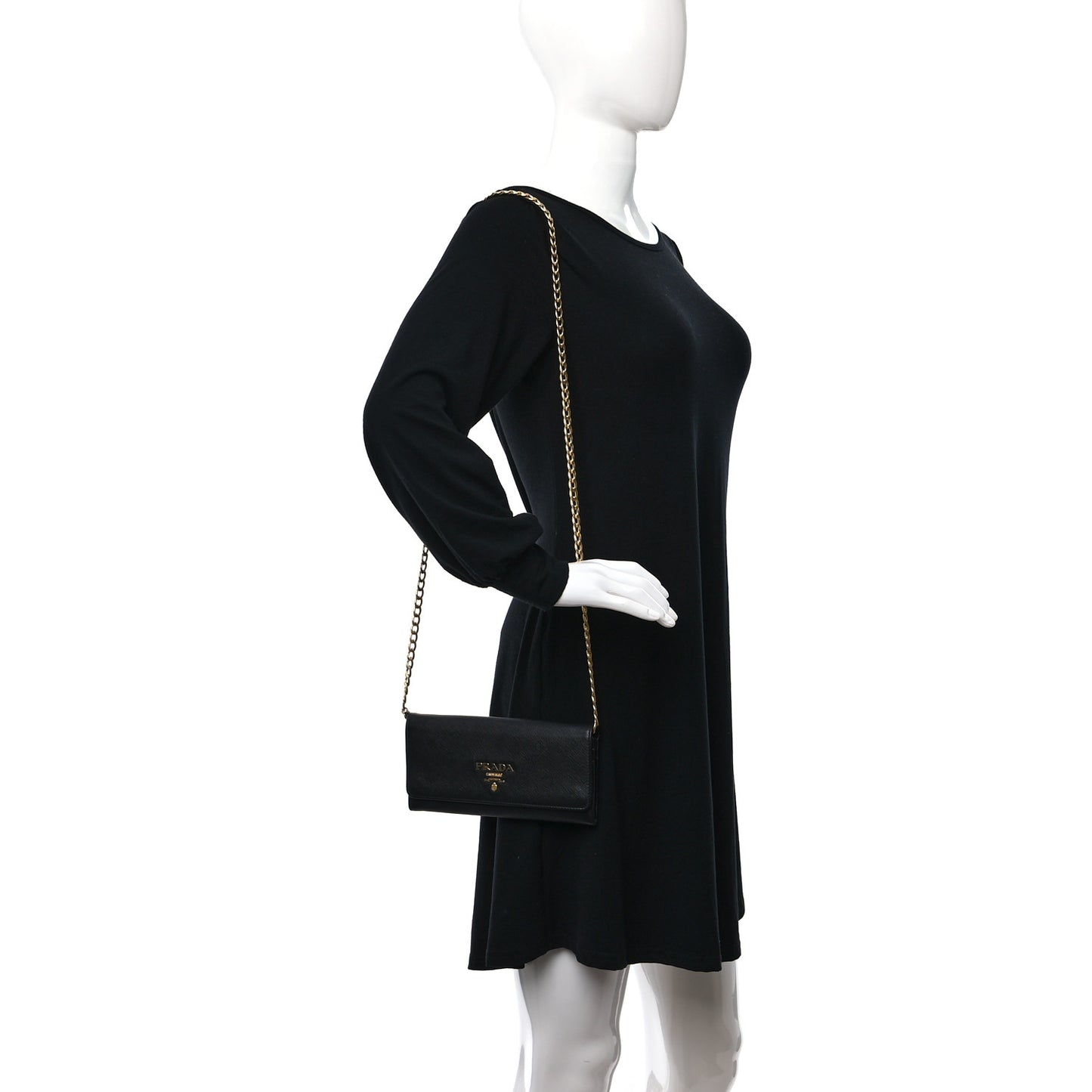 Saffiano Lux Chain Wallet Black
