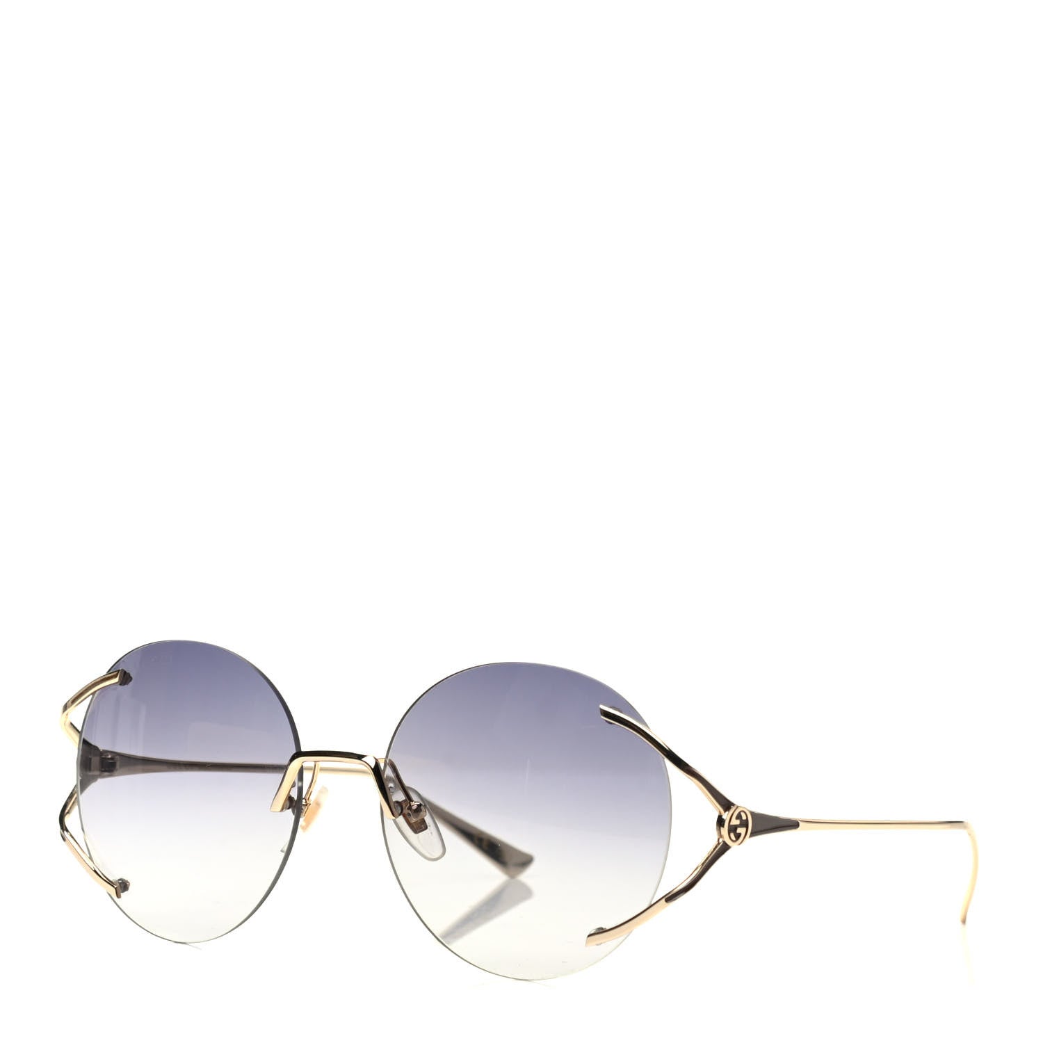 Gucci Metal Oversized Round Frame Sunglasses GG0645S Gold Grey 1 of 7