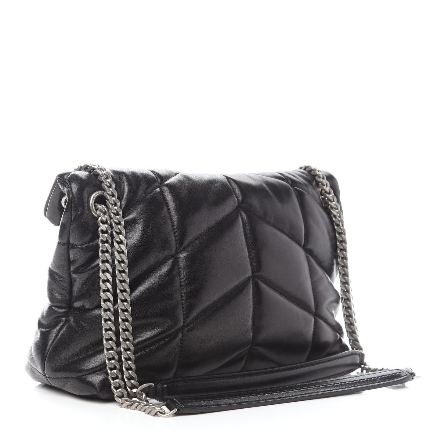 Lambskin Quilted Small Loulou Puffer Monogram Chain Satchel Black