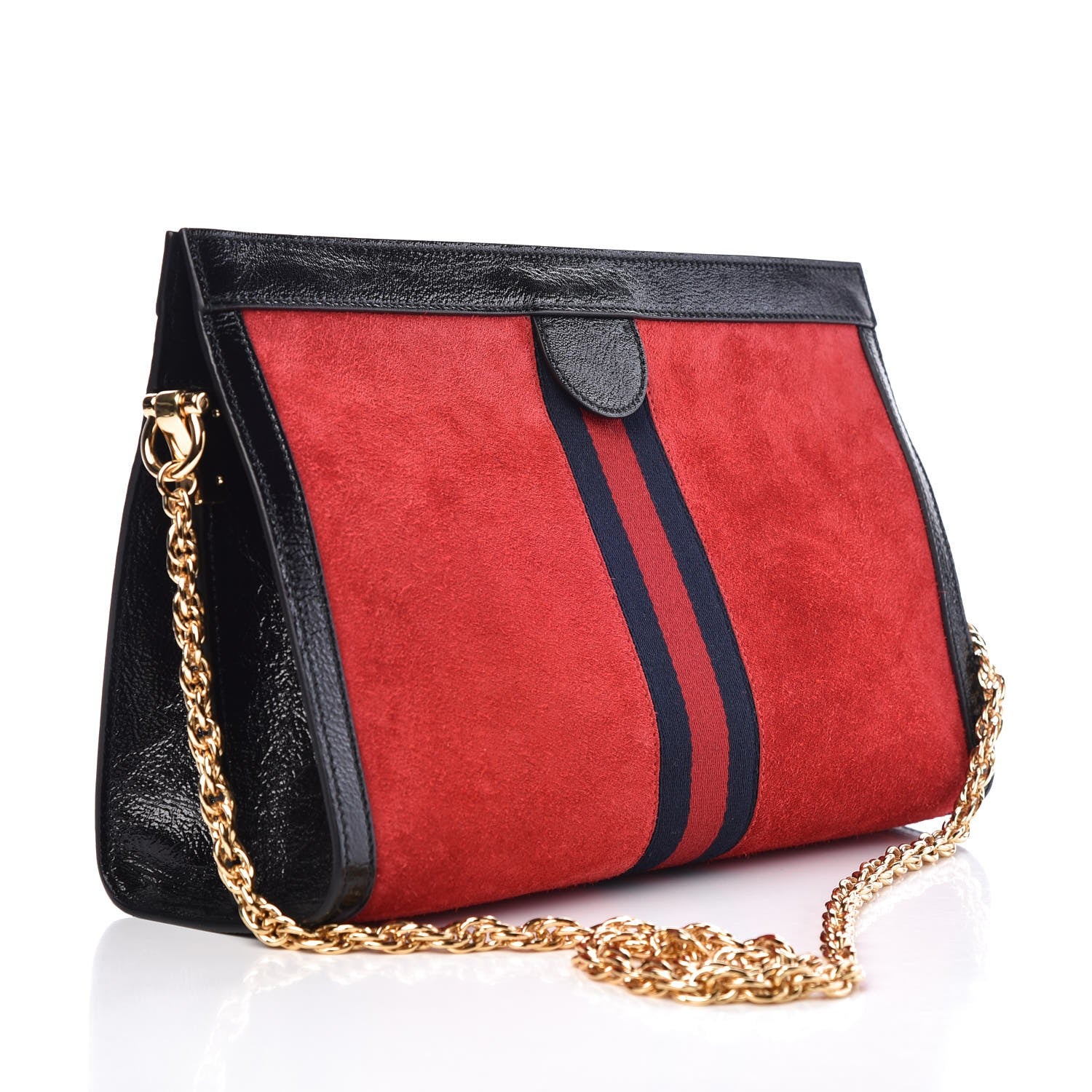 Gucci Suede Patent Web Medium Ophidia Chain Shoulder Bag Hibiscus Red Black 3 of 8