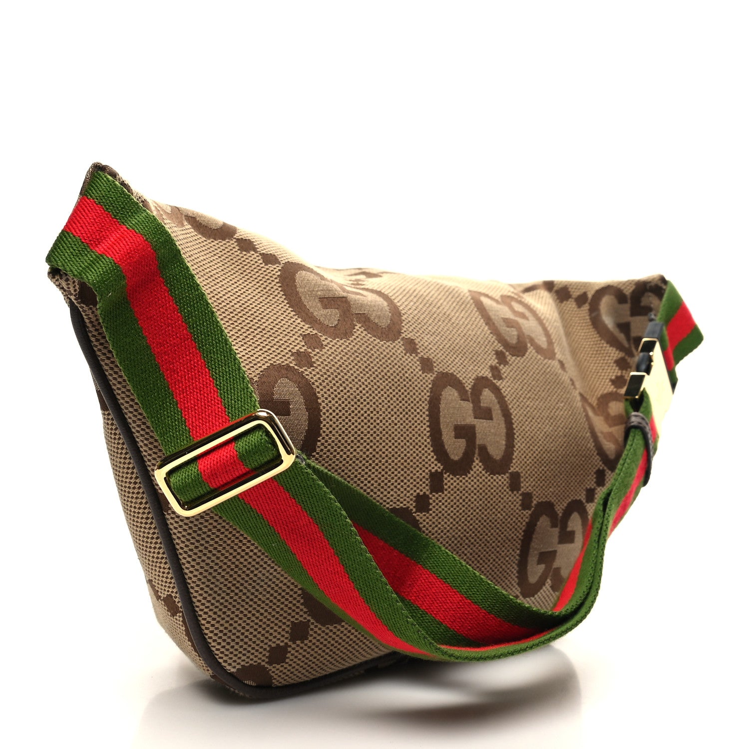 Gucci Monogram Jumbo GG Textured Dollar Calfskin Web Belt Bag Camel Ebony New Acero 3 of 11