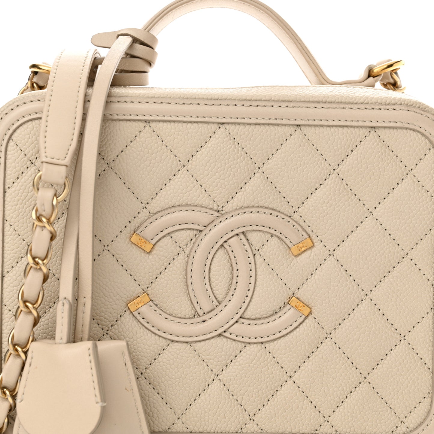 Caviar Quilted Medium CC Filigree Vanity Case Light Beige