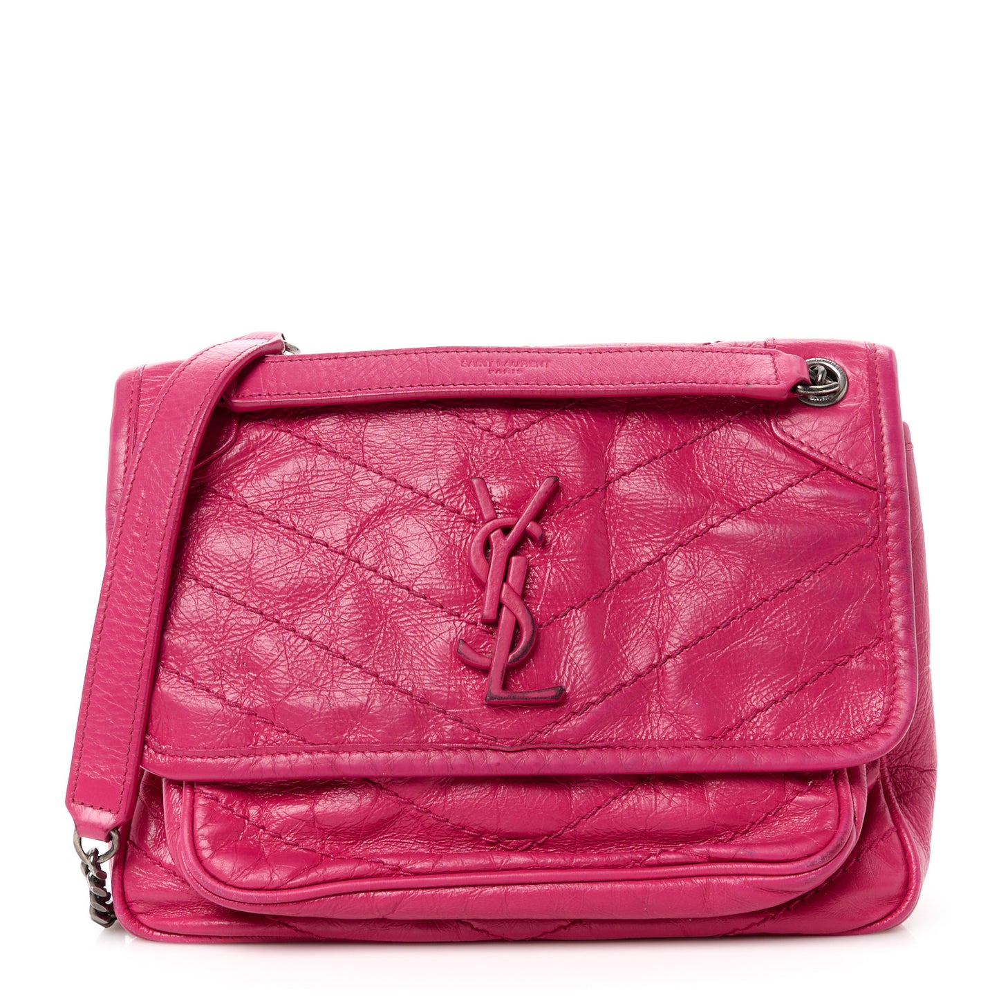 Crinkled Calfskin Matelasse Monogram Baby Niki Chain Satchel Freesia
