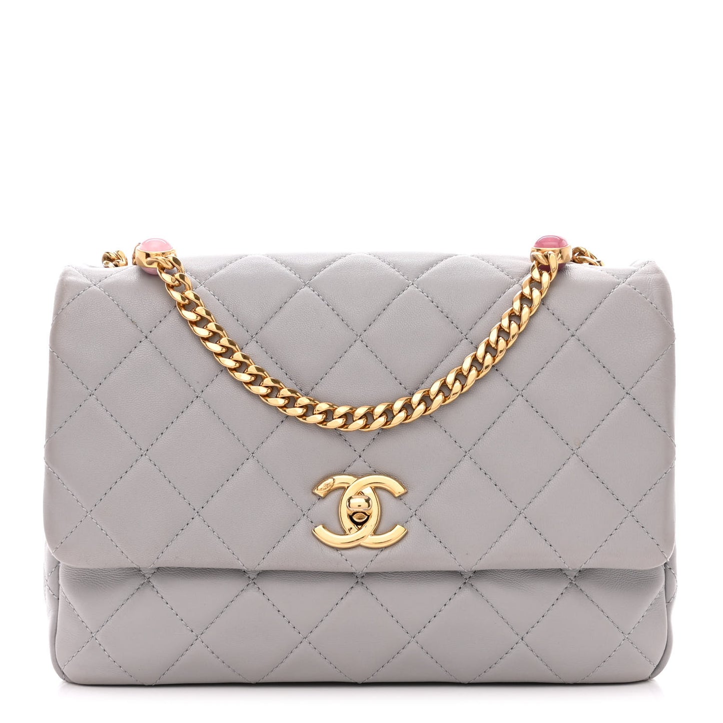 Lambskin Resin Quilted Flap Grey