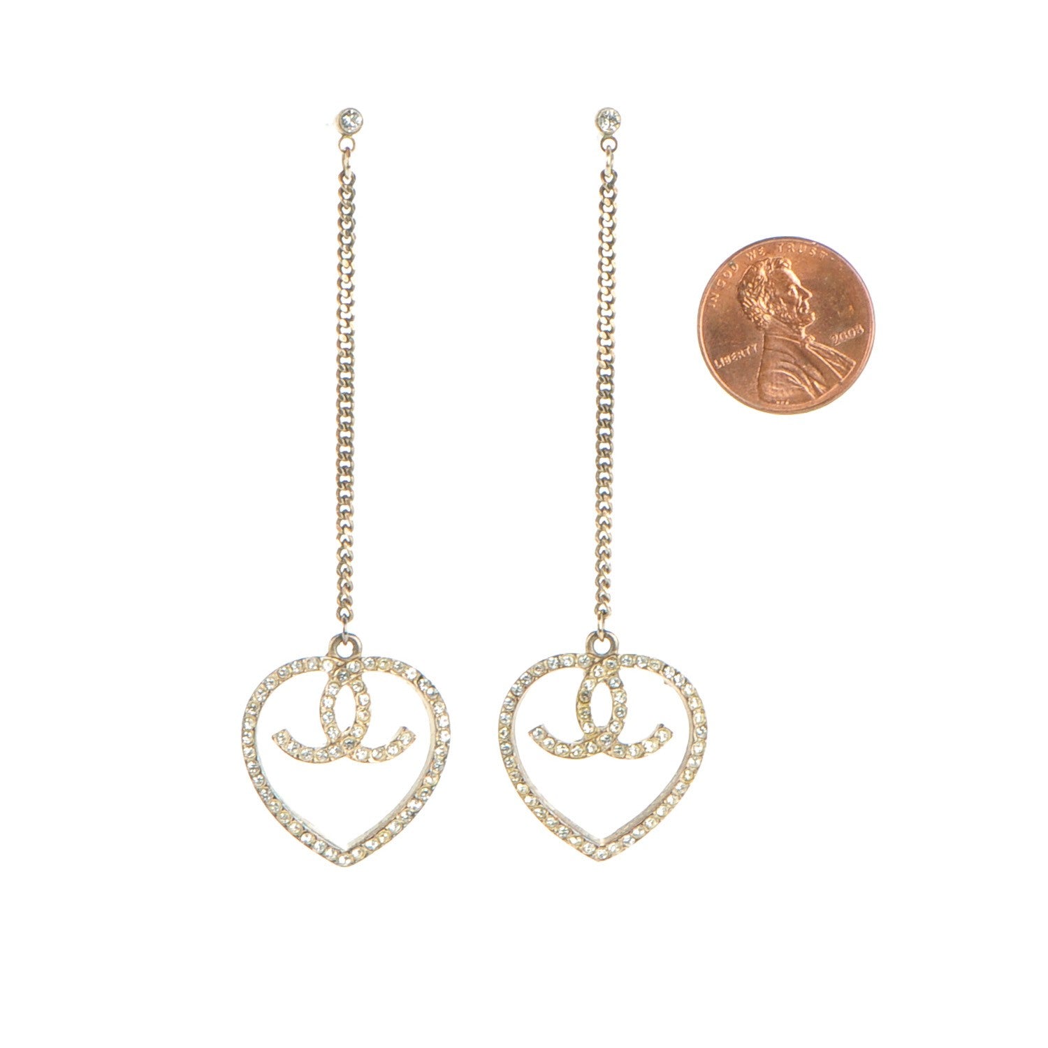 Chanel Swarovski Crystal CC Heart Earrings 2 of 5