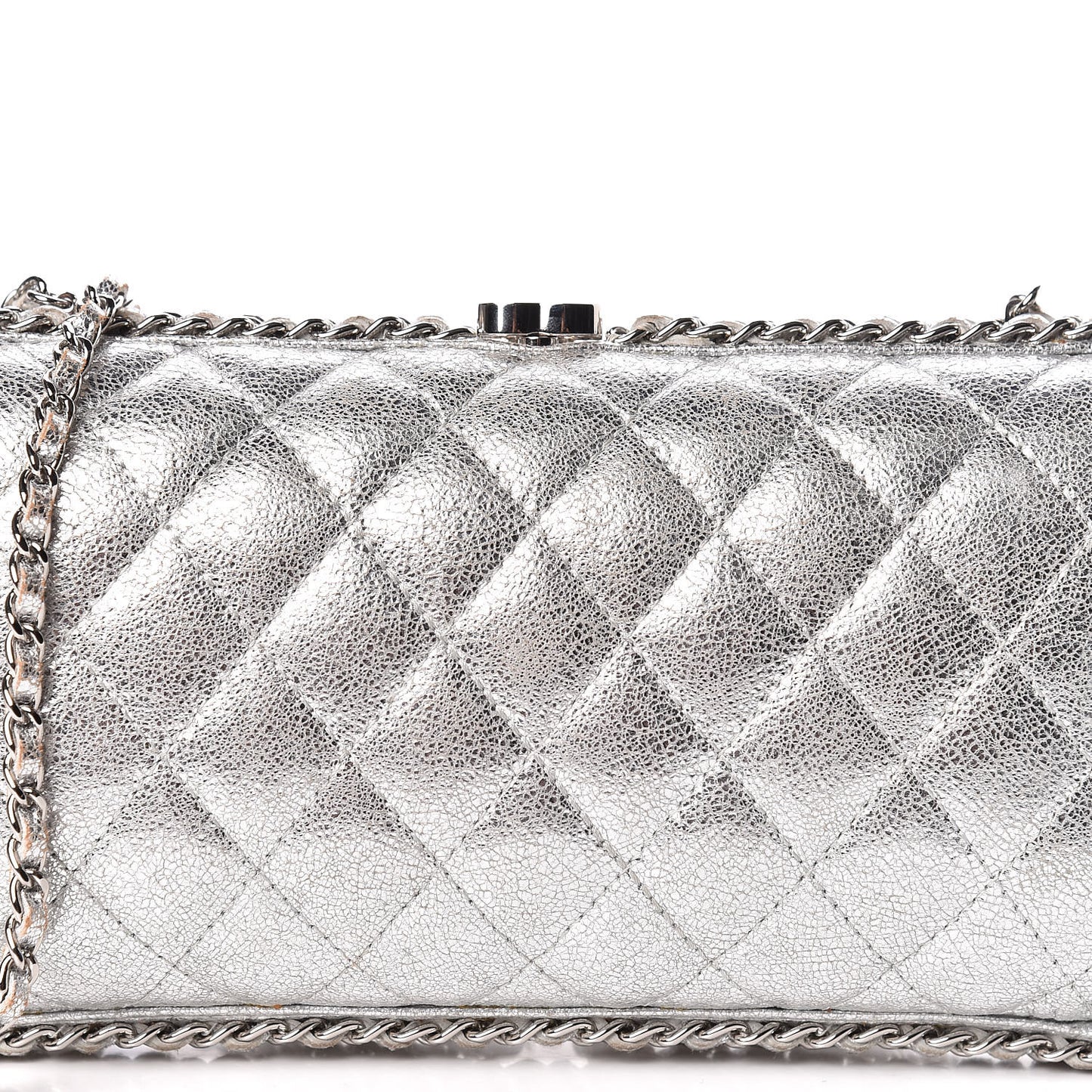 Metallic Lambskin Small Chain Around Clutch Silver