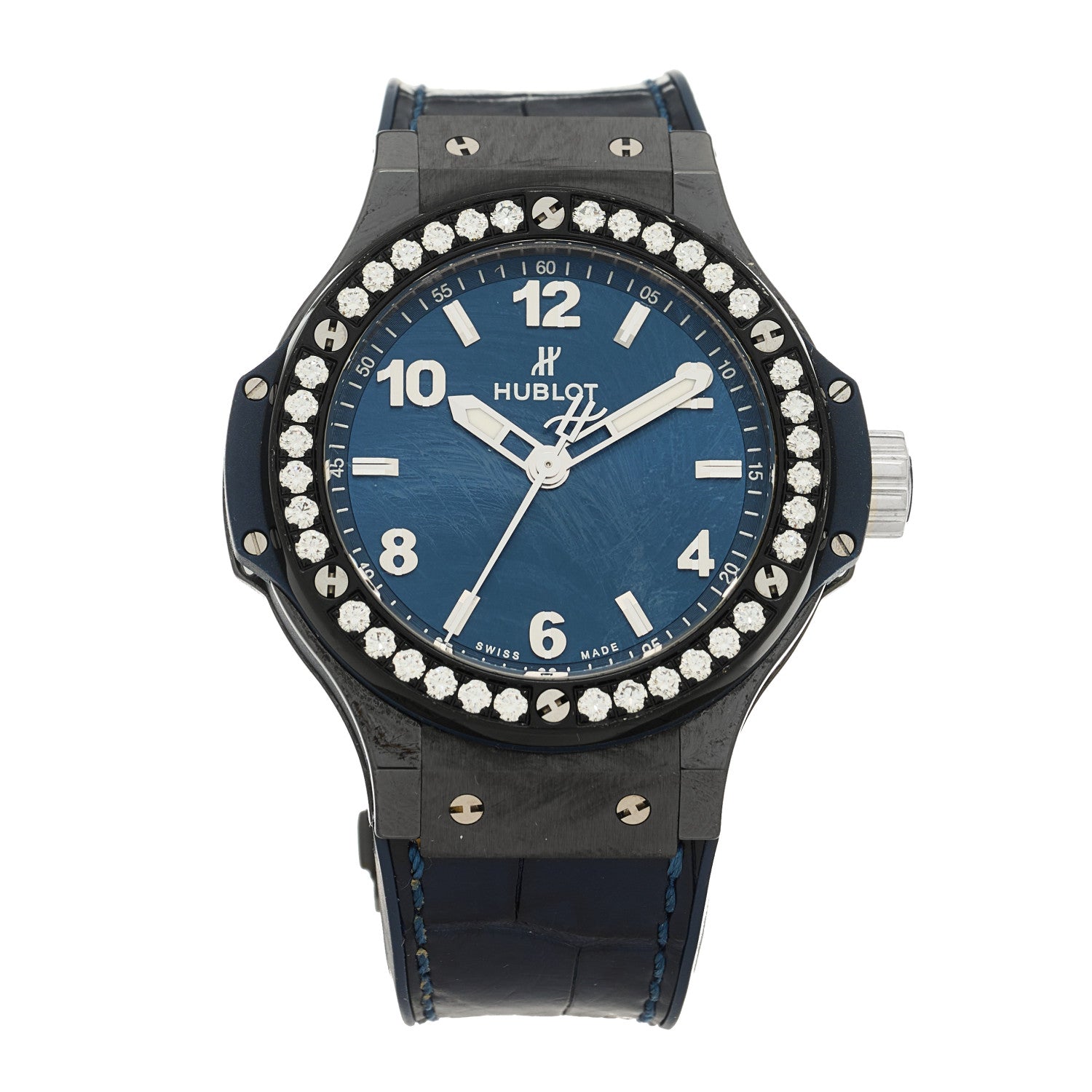 Hublot Ceramic Alligator Diamond 38mm Big Bang Quartz Watch Blue 361.CM.7170.LR.1204 1 of 4
