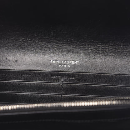 Saint Laurent Calfskin Crocodile Embossed Monogram Flap Wallet Black 6 of 7