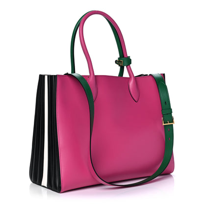 Prada City Calfskin Medium Colorblock Bibliothèque Tote Green Pink 3 of 9