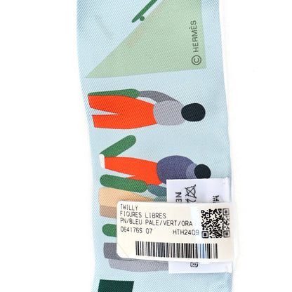 Hermes Silk Figures Libres Twilly Bleu Pale Vert Orange 3 of 3