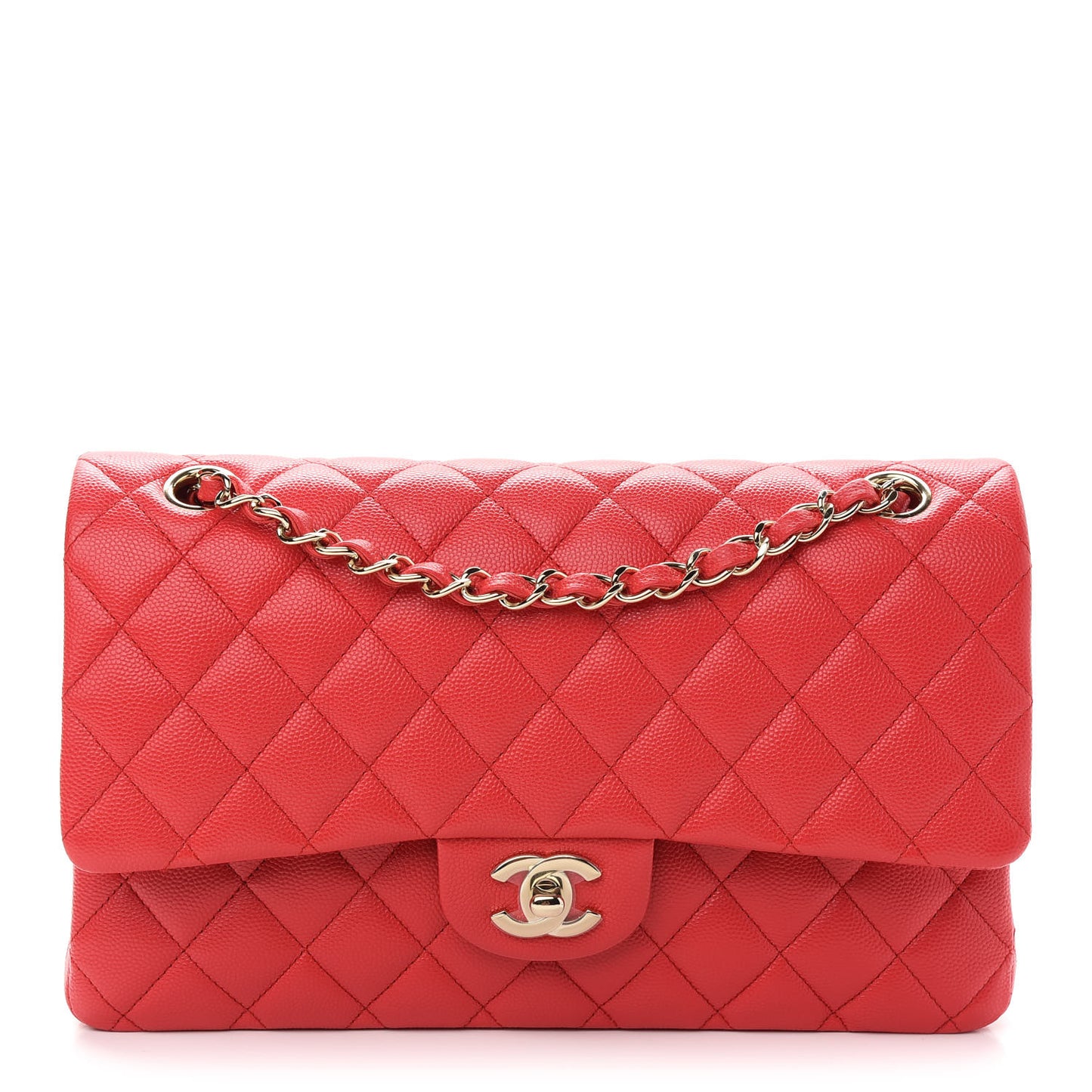 Caviar Quilted Medium Double Flap Red