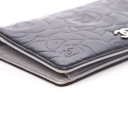 Chanel Lambskin Camellia Embossed Yen Wallet Black 19 of 22