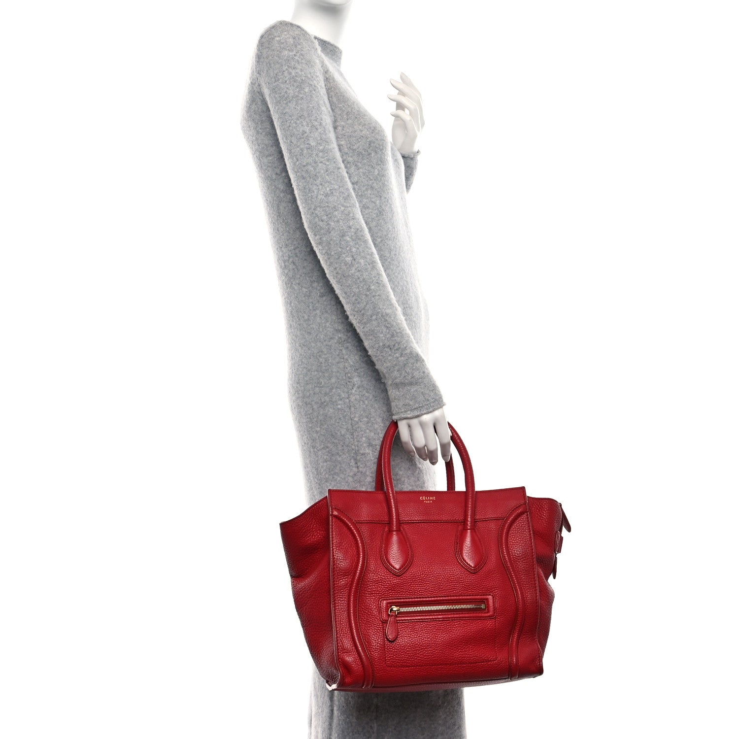 Celine Drummed Calfskin Mini Luggage Red 2 of 8