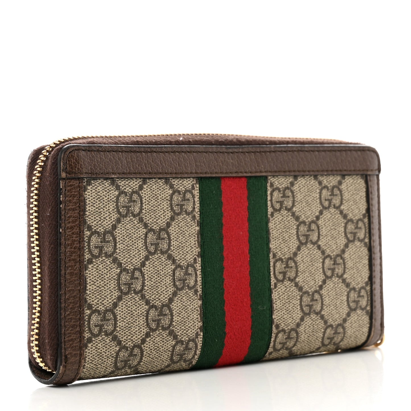 GG Supreme Monogram Web Ophidia Zip Around Wallet Brown