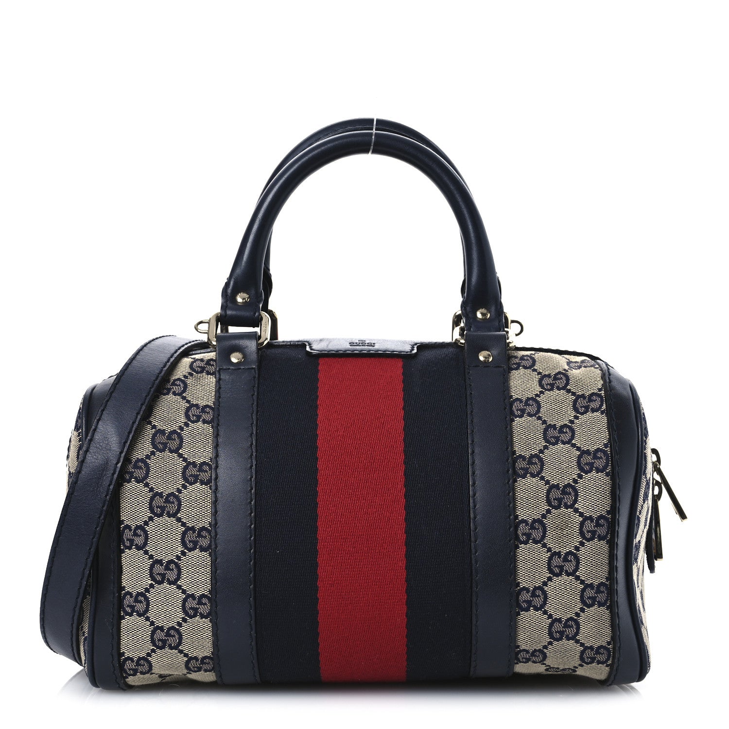Gucci Monogram Vintage Web Small Boston Navy 1 of 14