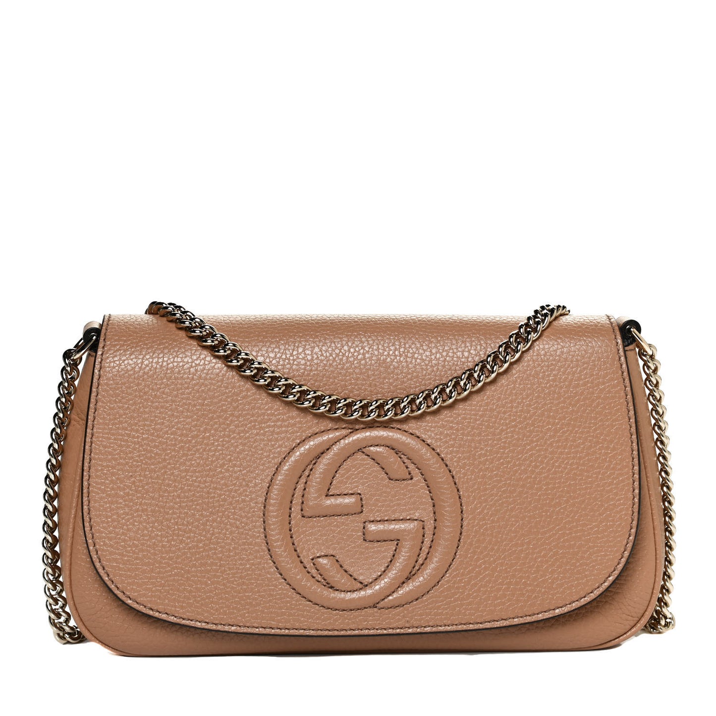 Pebbled Calfskin Medium Soho Flap Crossbody Camelia