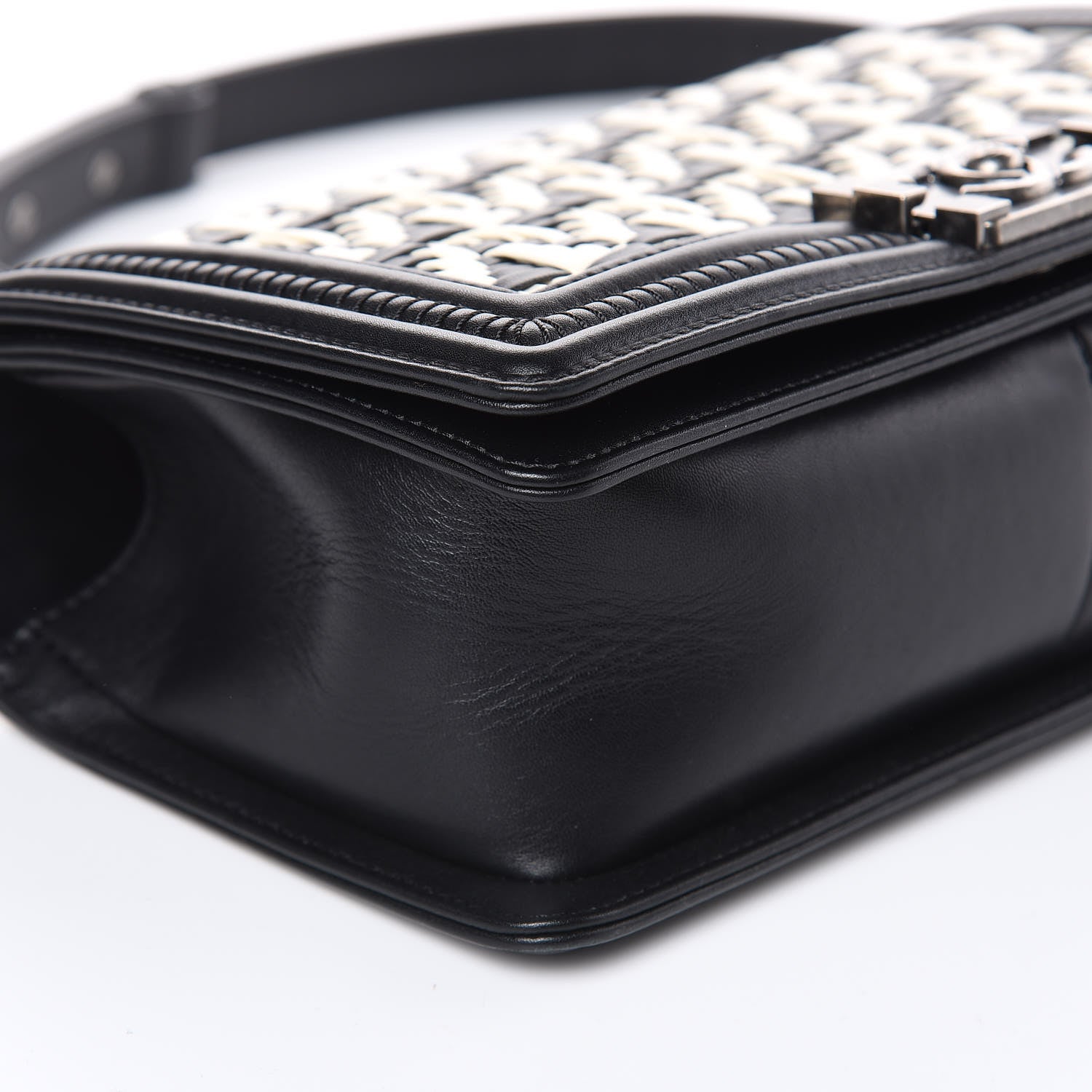 Chanel Calfskin Woven Medium Boy Flap Black White 8 of 11