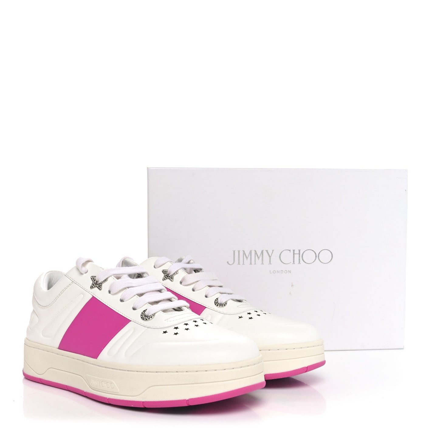 Calfskin Vinyl Striped Hawaii Flatform Sneakers 39.5 White Fuchsia