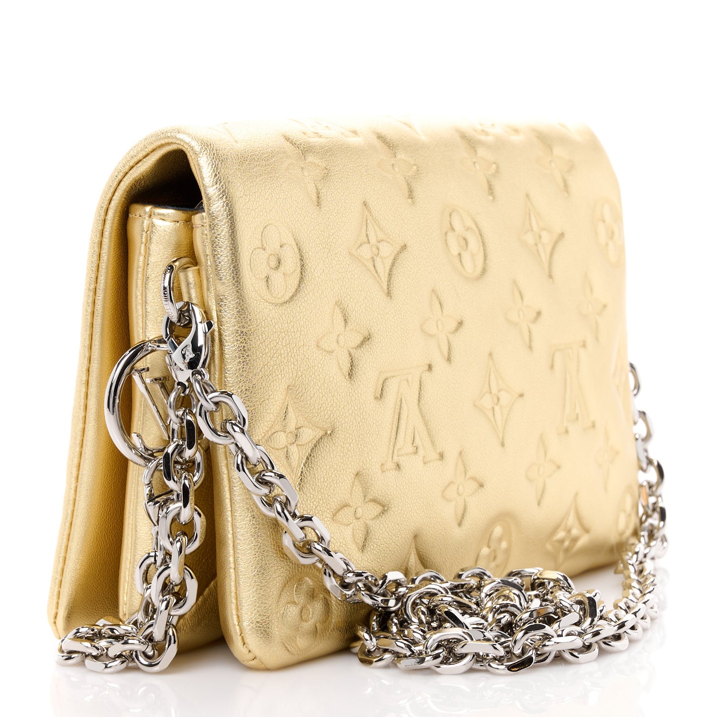 Metallic Lambskin Embossed Monogram Pochette Coussin Gold