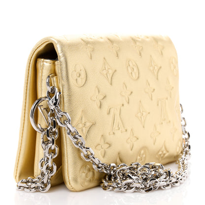 Louis Vuitton Metallic Lambskin Embossed Monogram Pochette Coussin Gold 3 of 9