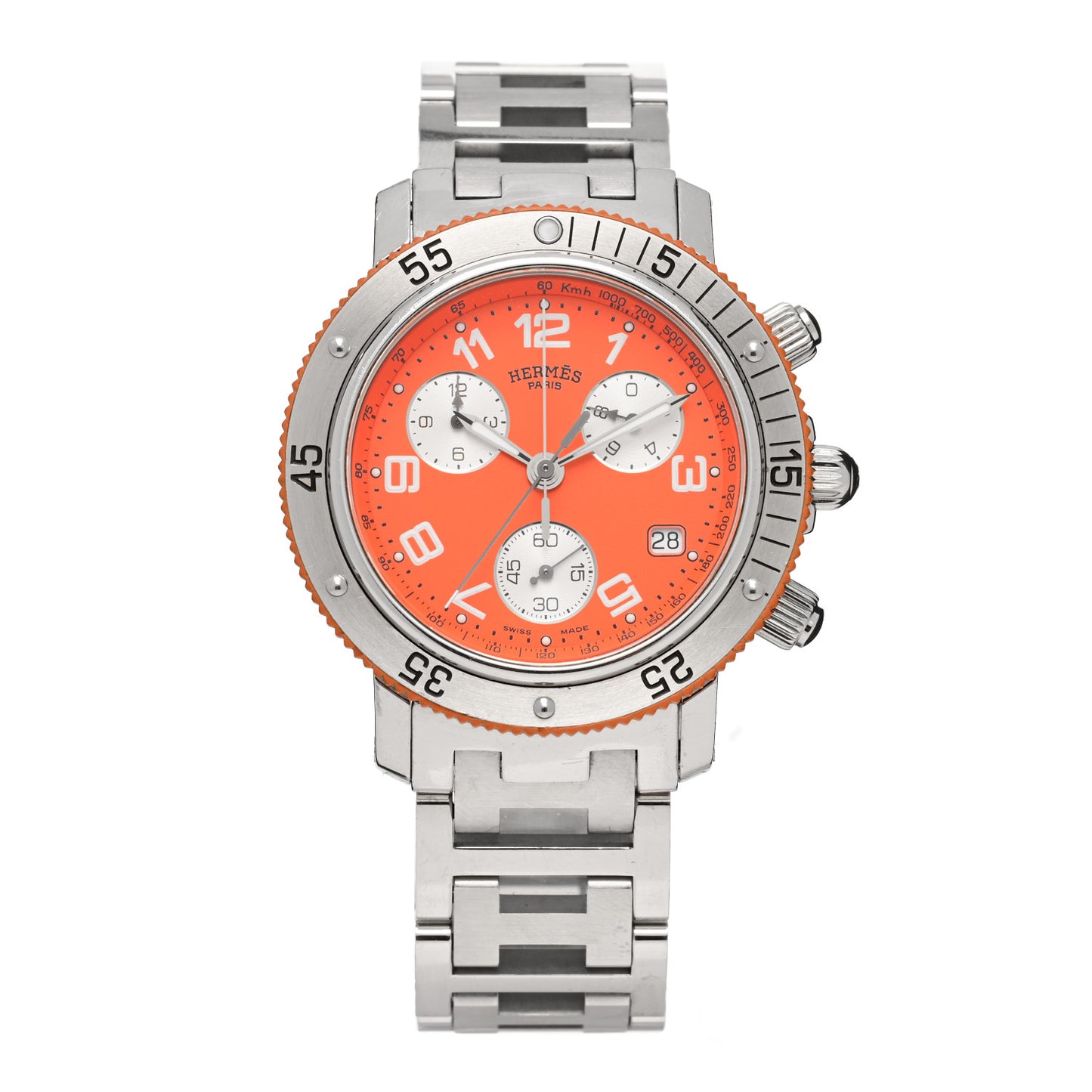 Stainless Steel 39mm Clipper Chronograph Quartz Watch Orange