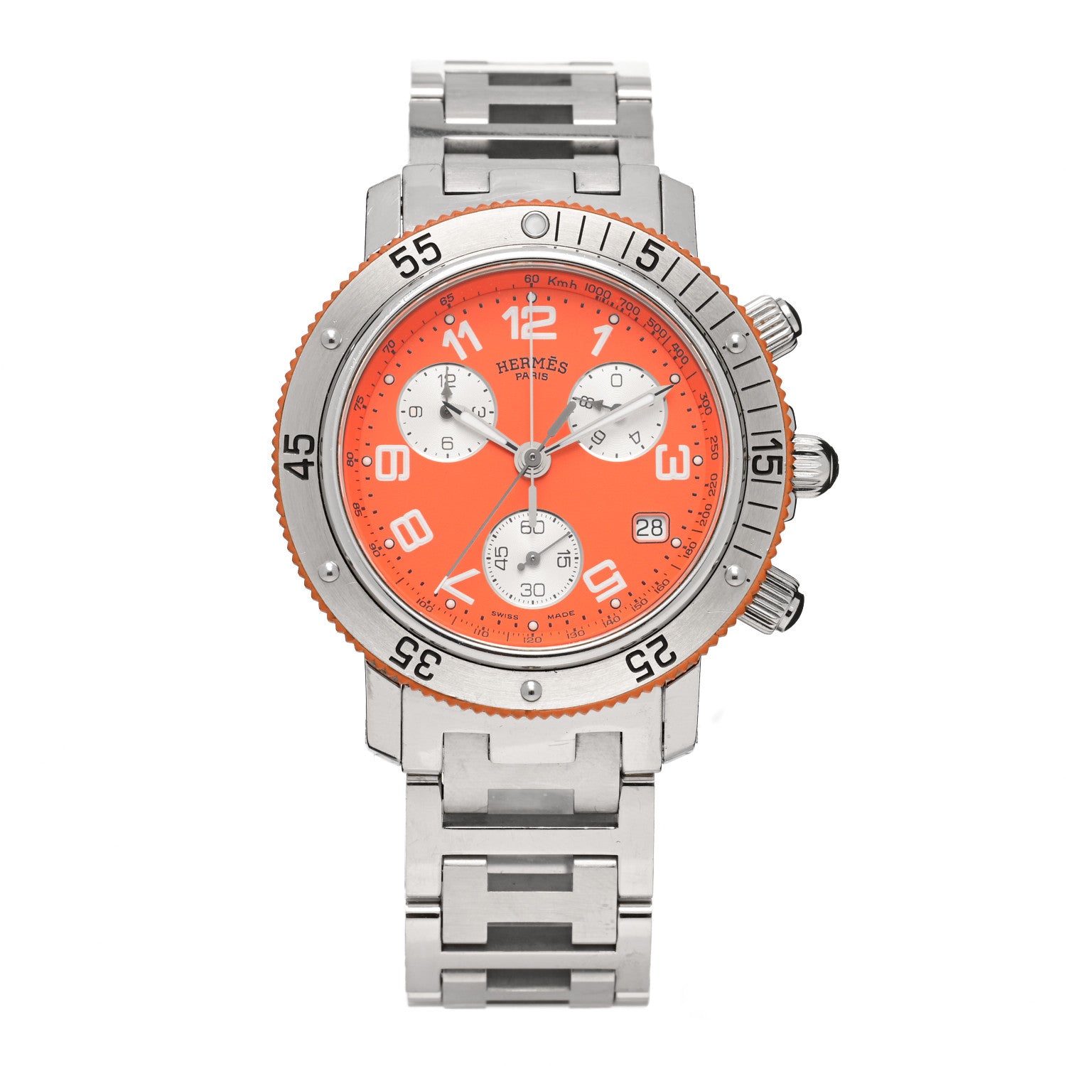 Hermes Stainless Steel 39mm Clipper Chronograph Quartz Watch Orange 1 of 5