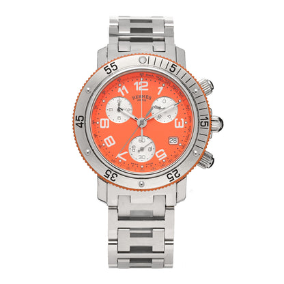 Hermes Stainless Steel 39mm Clipper Chronograph Quartz Watch Orange 1 of 5