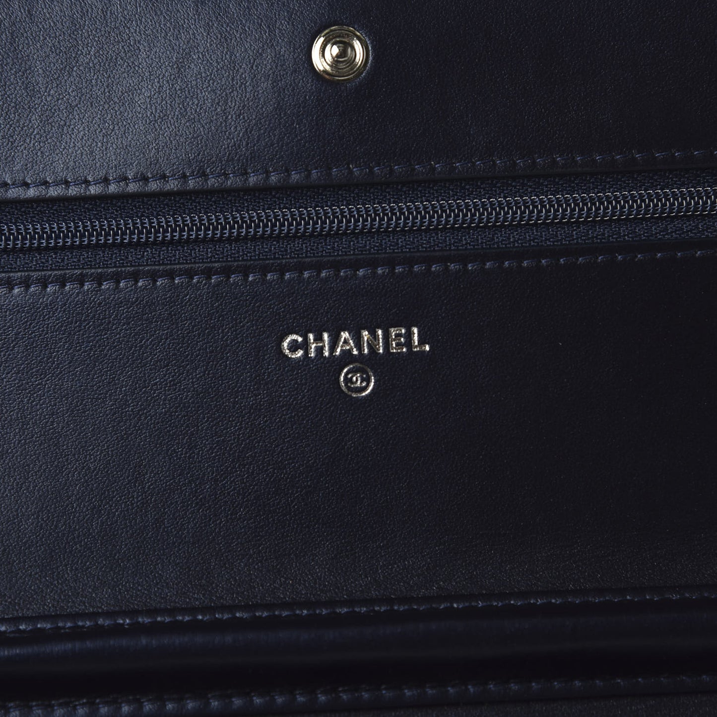 Patent Metallic Crumpled Calfskin Quilted Wallet On Chain WOC Navy