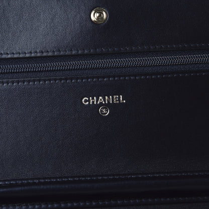 Chanel Patent Metallic Crumpled Calfskin Quilted Wallet On Chain WOC Navy 8 of 12