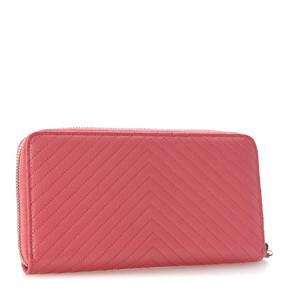 Chanel Caviar Chevron Large Gusset Zip Around Wallet Pink 3 of 11
