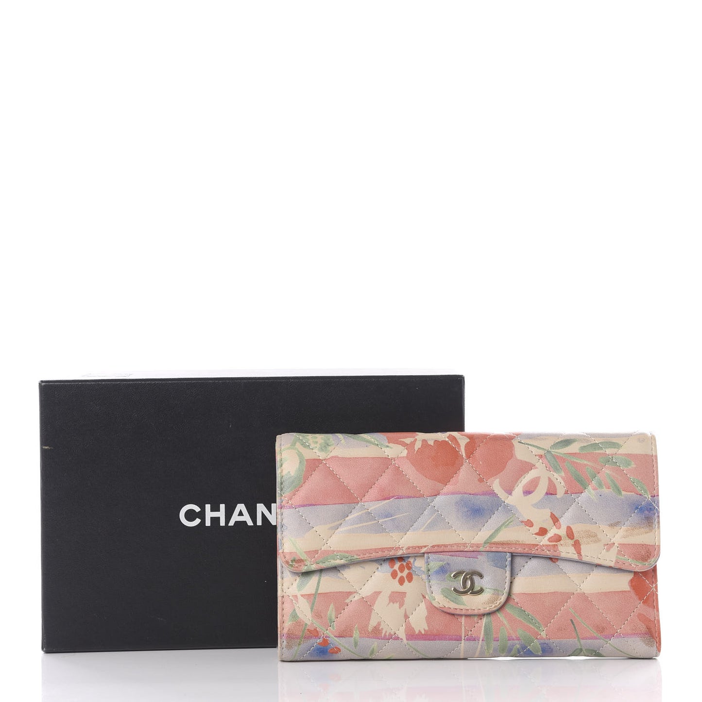Lambskin Floral Printed Quilted Long Flap Wallet Multicolor