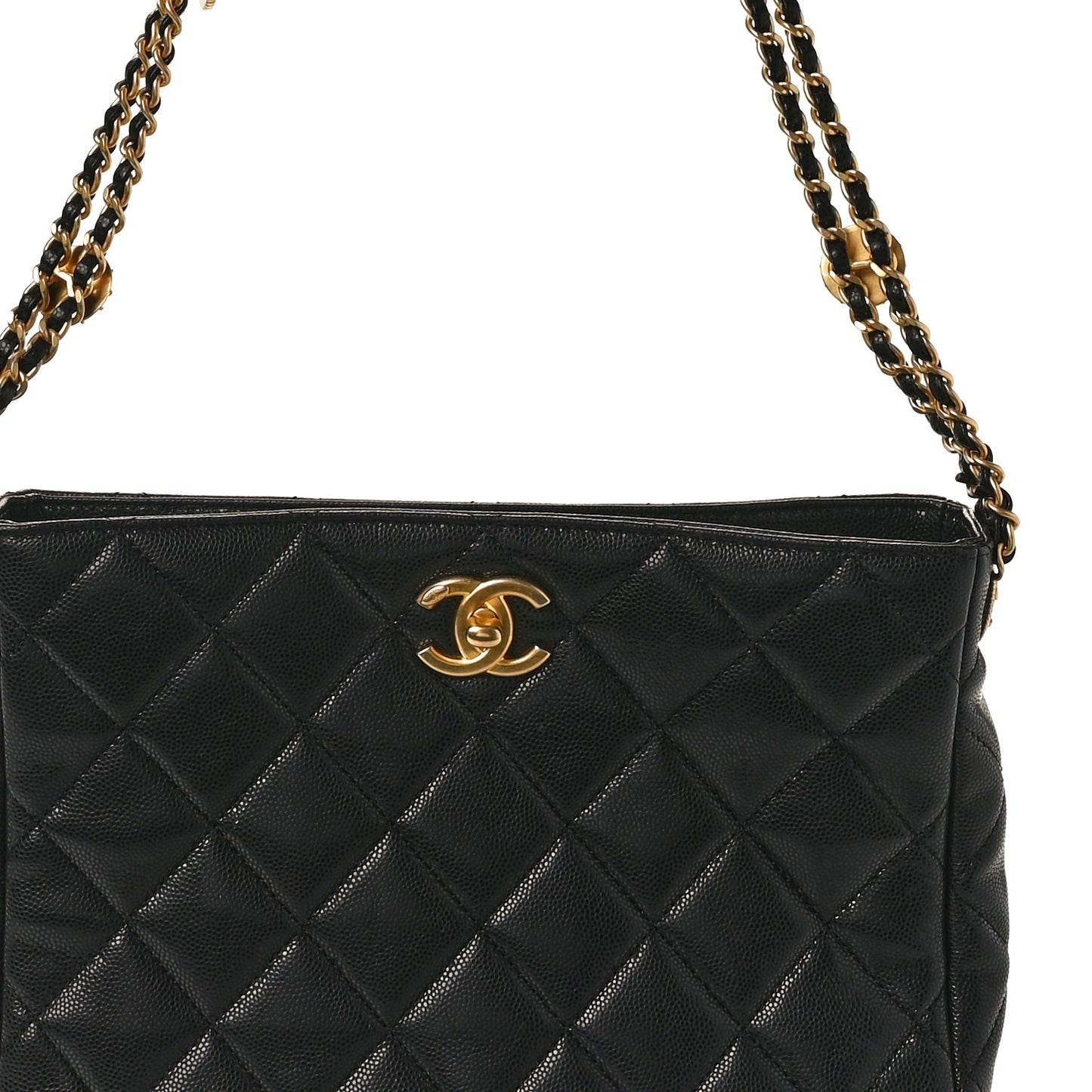 Caviar Quilted Twist Your Buttons Hobo Black