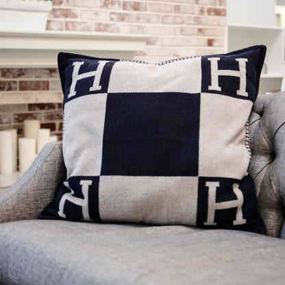Hermes Wool Cashmere Avalon Pillow GM Ecru Gris Fonce 2 of 3