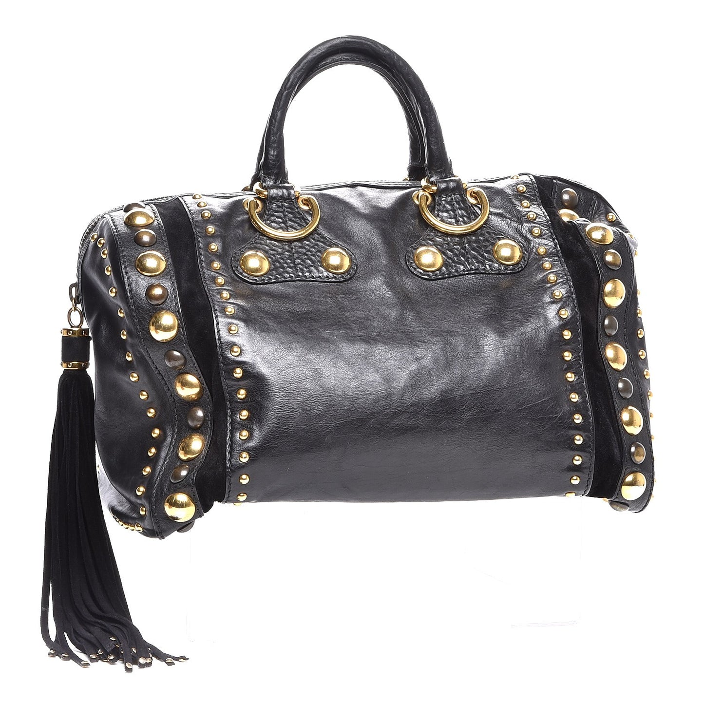 Suede Calfskin Large Babouska Studded Boston Black