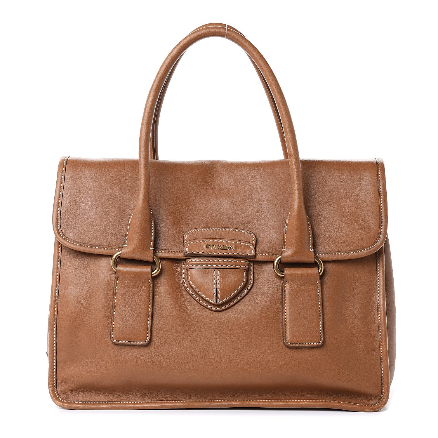 Prada Soft Calf Flap Tote Caramel 1 of 16