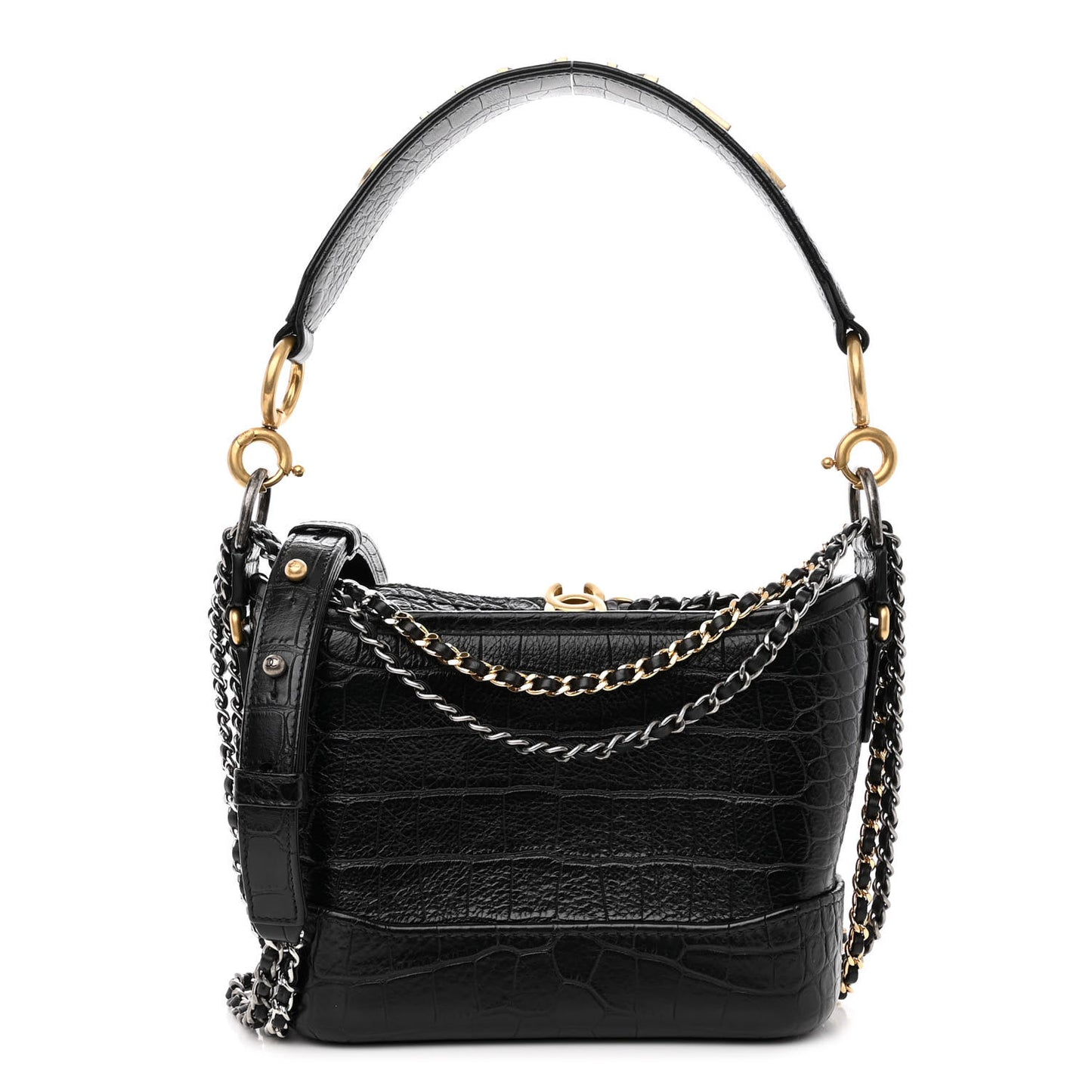 Calfskin Crocodile Embossed Small Gabrielle Cocodile Hobo Black