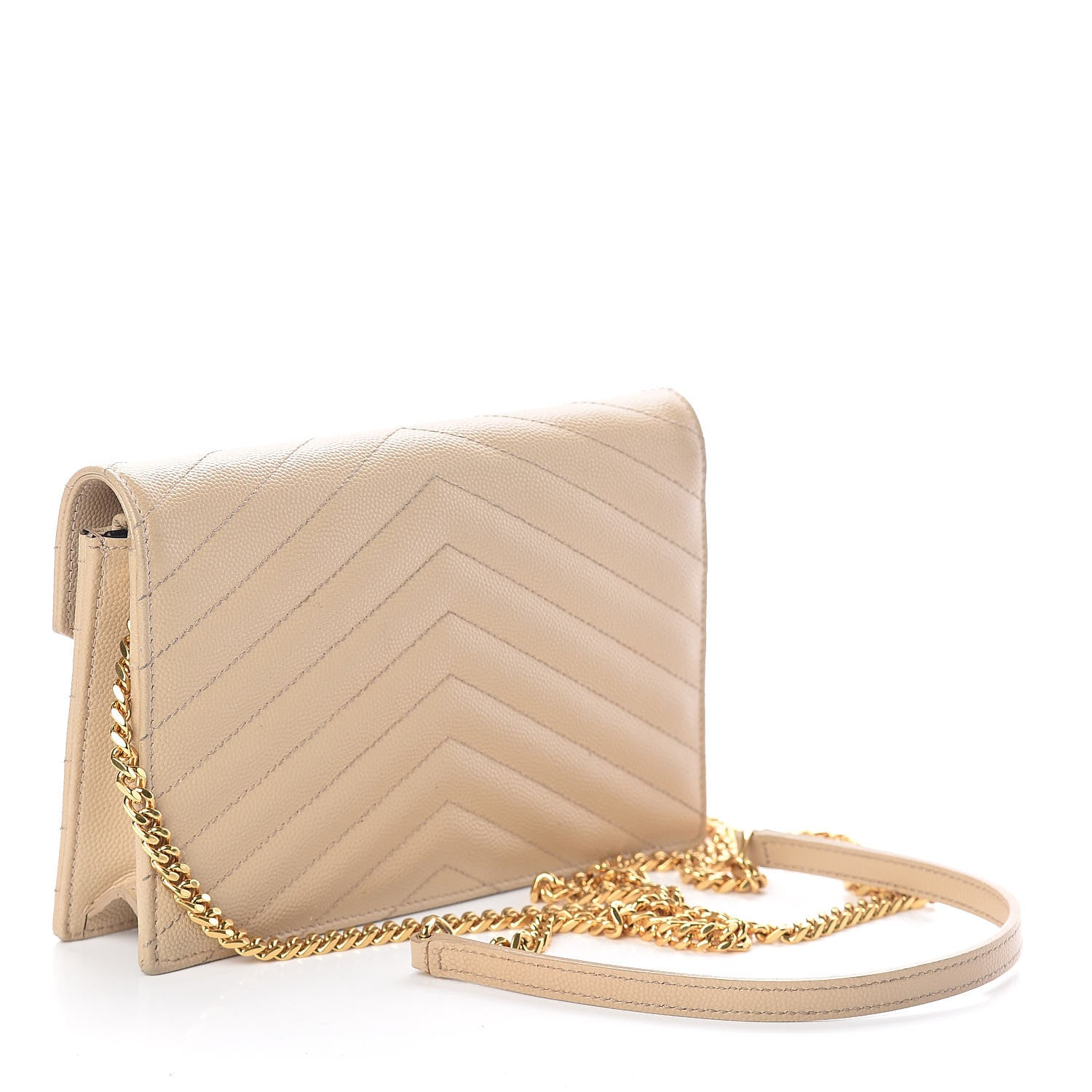 Saint Laurent Grain De Poudre Matelasse Chevron Monogram Envelope Chain Wallet Nude Powder 3 of 9
