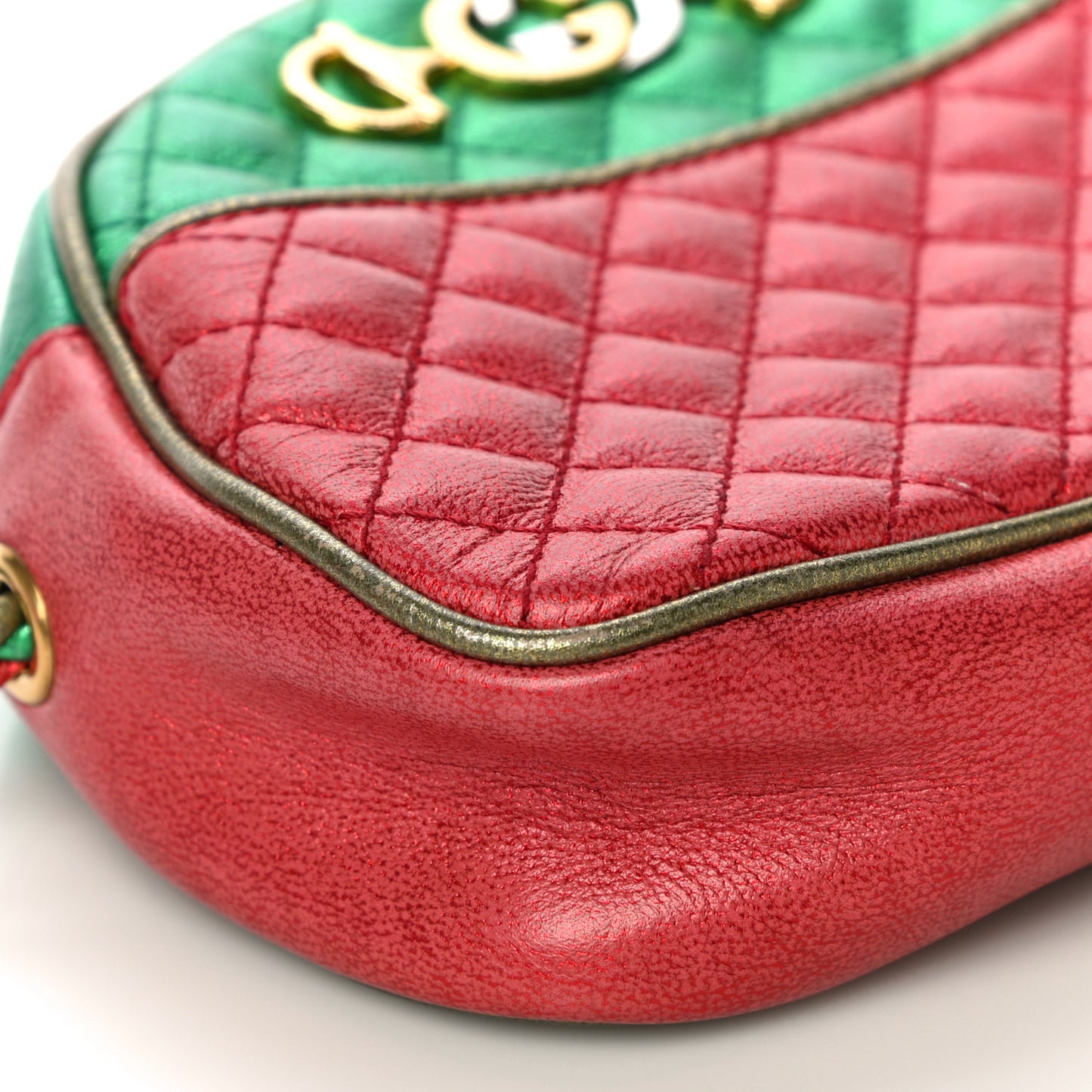 Laminated Nappa Trapuntata Mini Zumi Dome Shoulder Bag Rosso Jasmine Green Rame