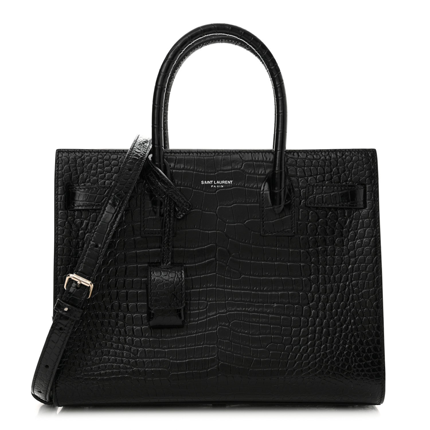 Saint Laurent Calfskin Crocodile Embossed Baby Sac De Jour Black 1 of 15