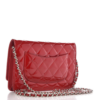Chanel Patent Quilted Wallet On Chain WOC Red 3 of 9