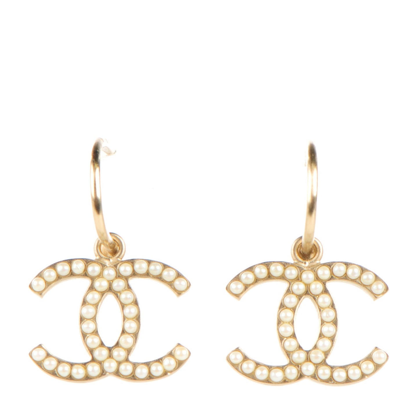 Pearl CC Dangle Earrings Gold