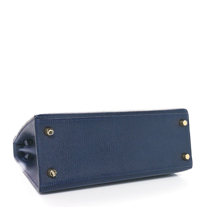 Hermes Chevre Mysore Horseshoe Kelly Sellier 25 Bleu Marine Bleu De France 4 of 11