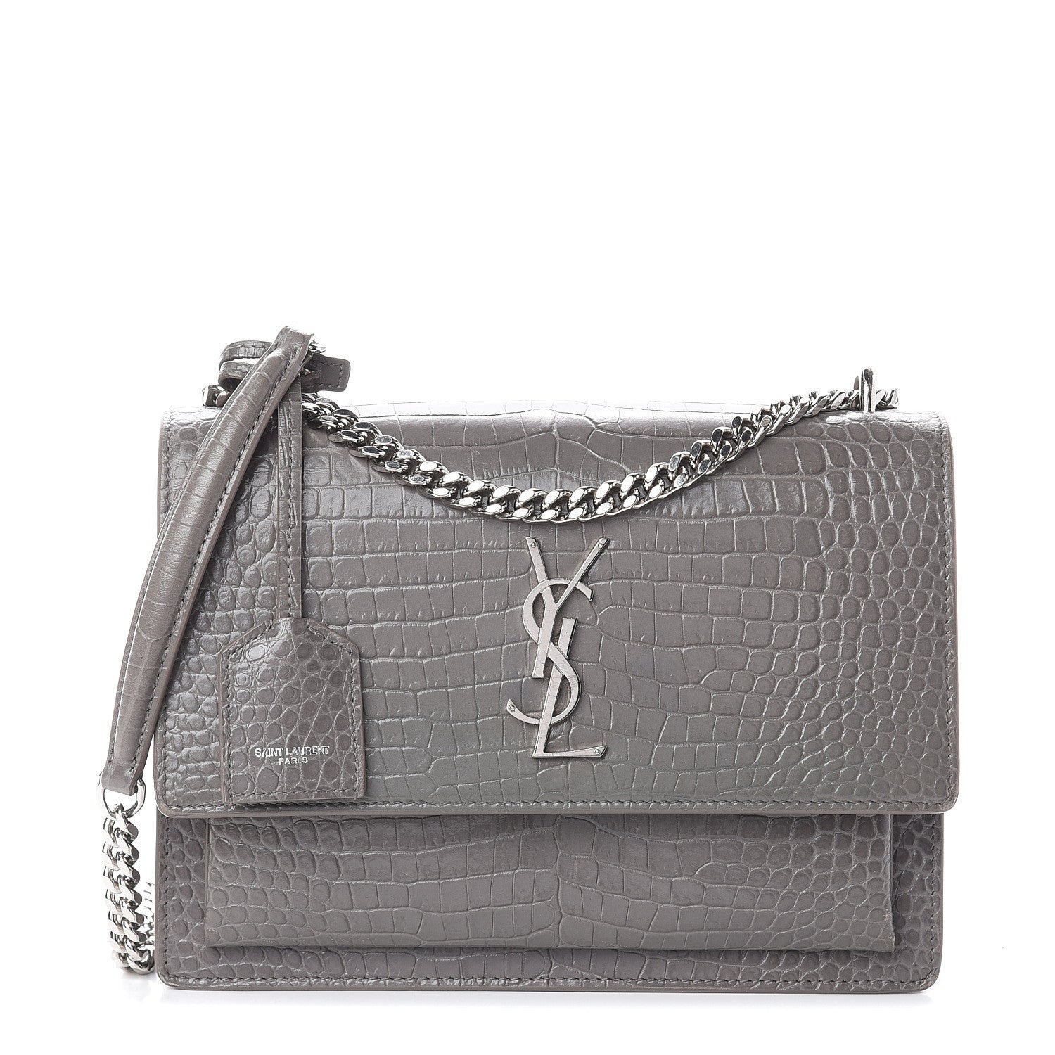 Saint Laurent Calfskin Crocodile Embossed Medium Monogram Sunset Fog 1 of 8