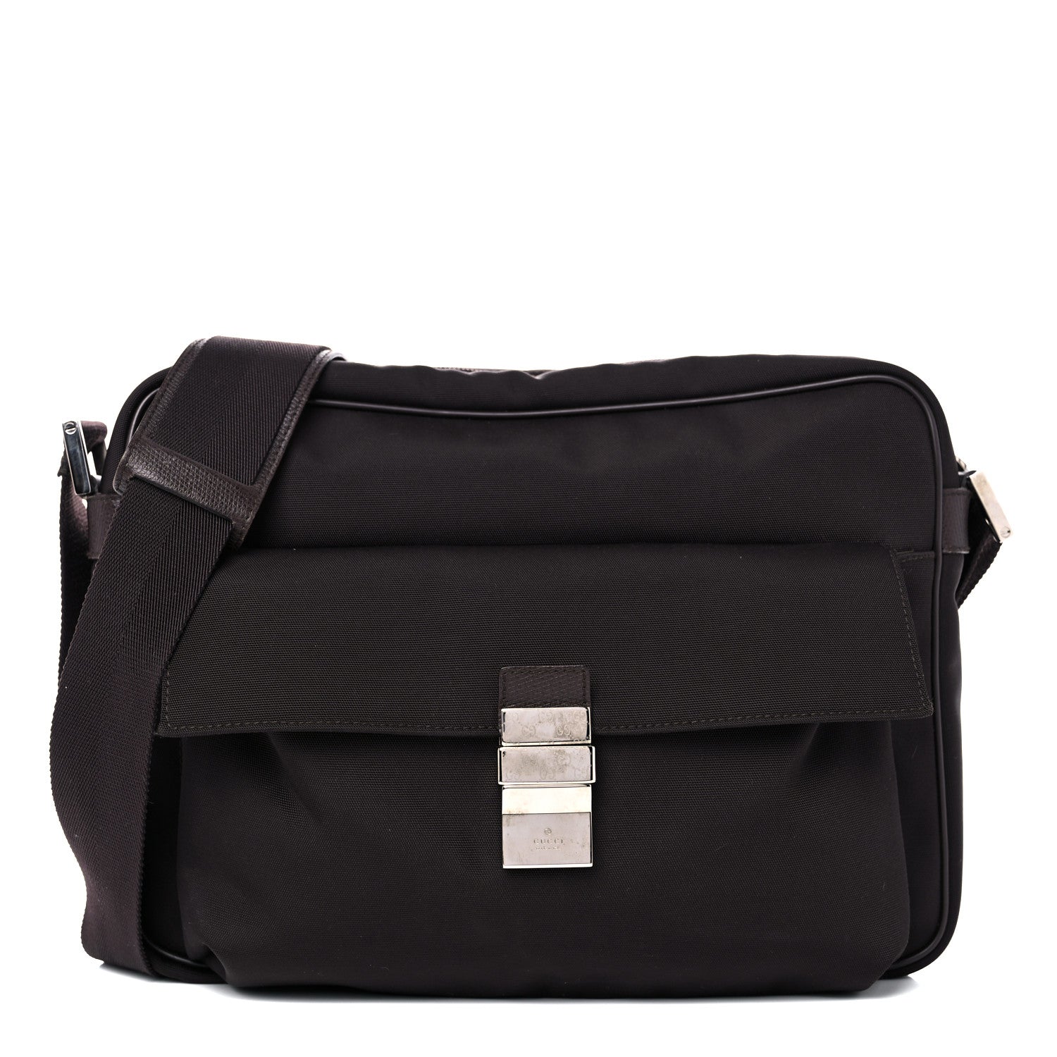 Gucci Nylon Medium Flap Messenger Bag Brown 1 of 10