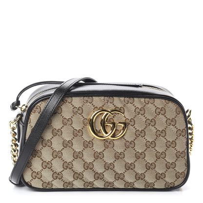 Gucci Monogram Matelasse Diagonal Small GG Marmont Chain Shoulder Bag Beige Black 1 of 8