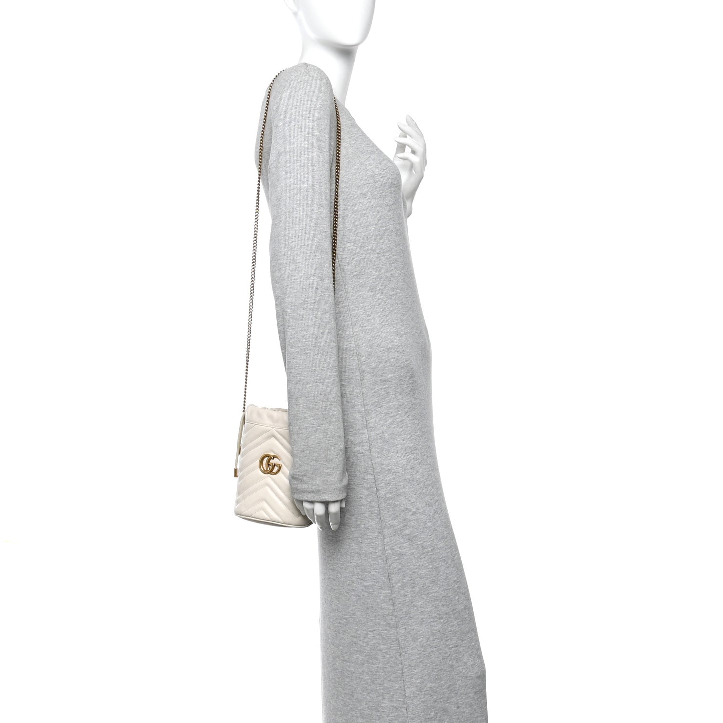 Calfskin Matelasse Mini GG Marmont 2.0 Bucket Bag White
